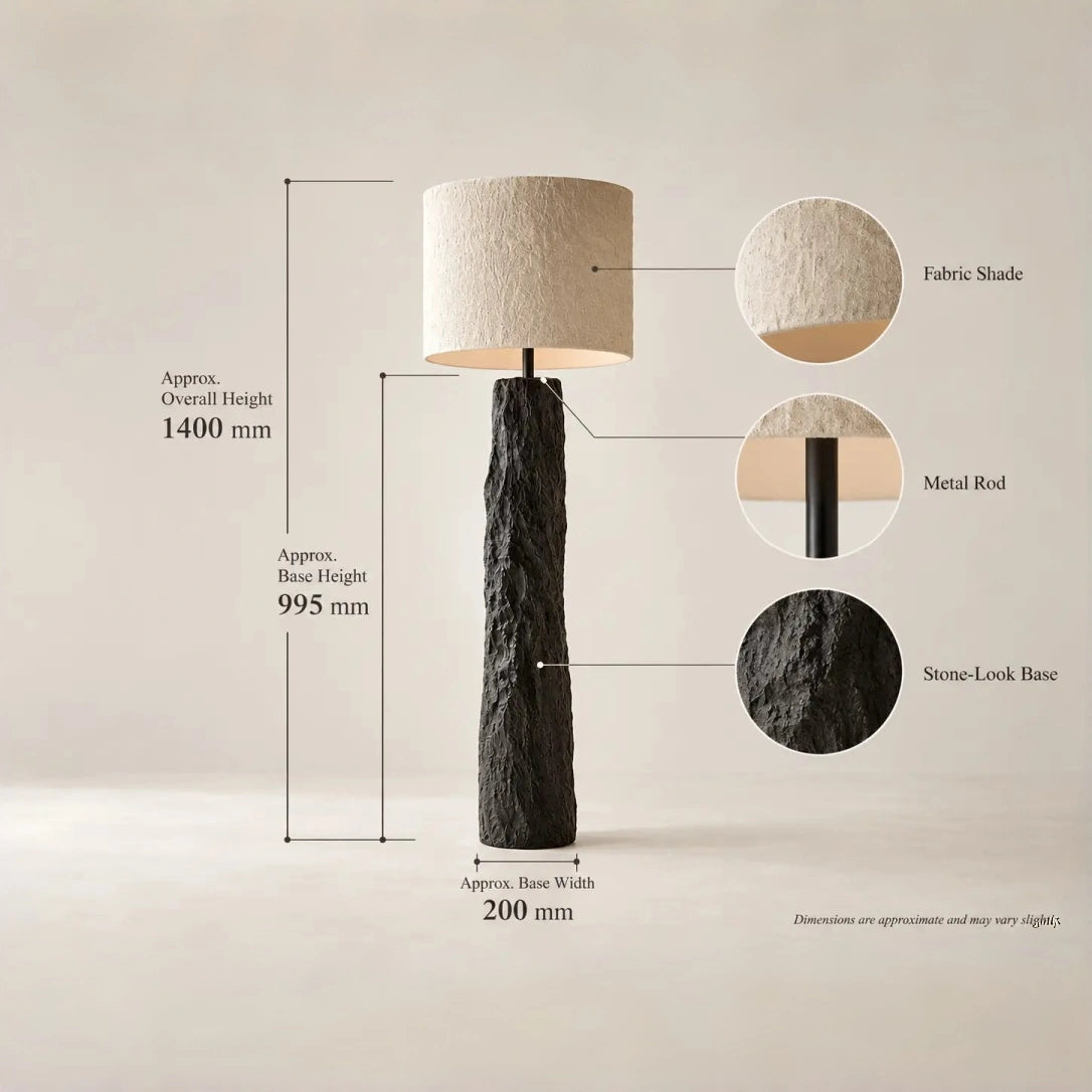 Nocturne Strata – Sculptural Black Stone-Look Floor Lamp
