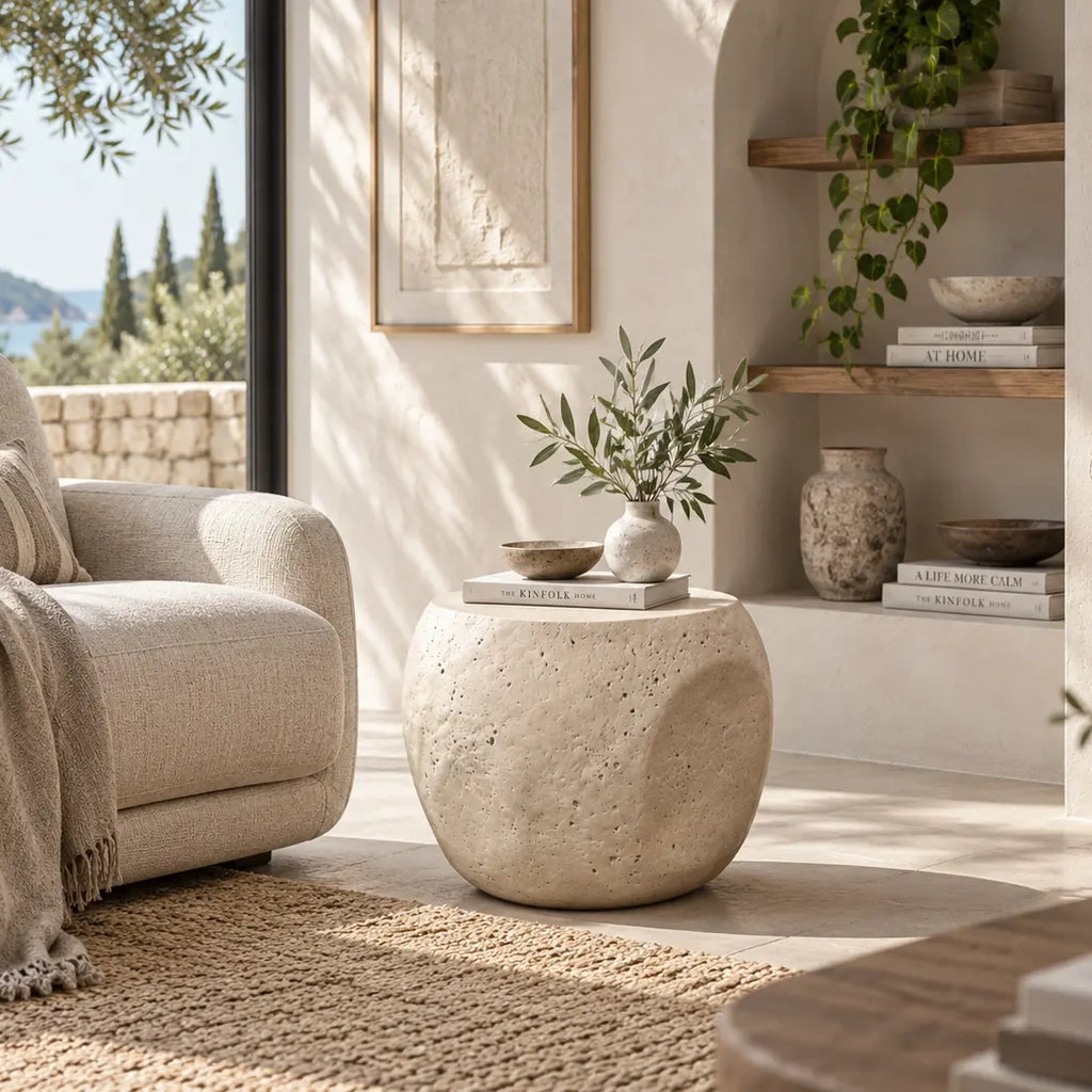 Stillwater Form Sculptural Stone-Look Side Table