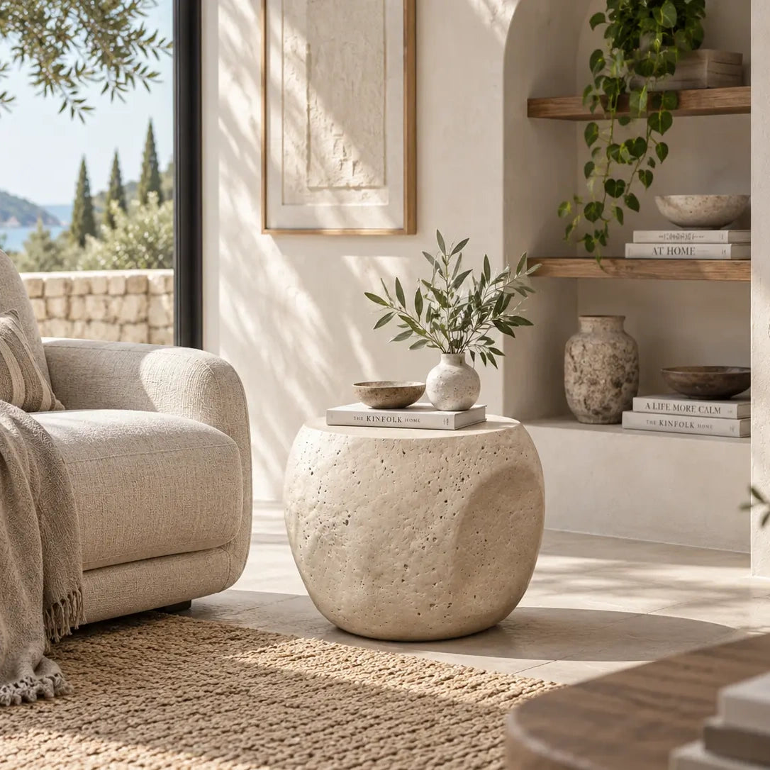 Stillwater Form Sculptural Stone-Look Side Table
