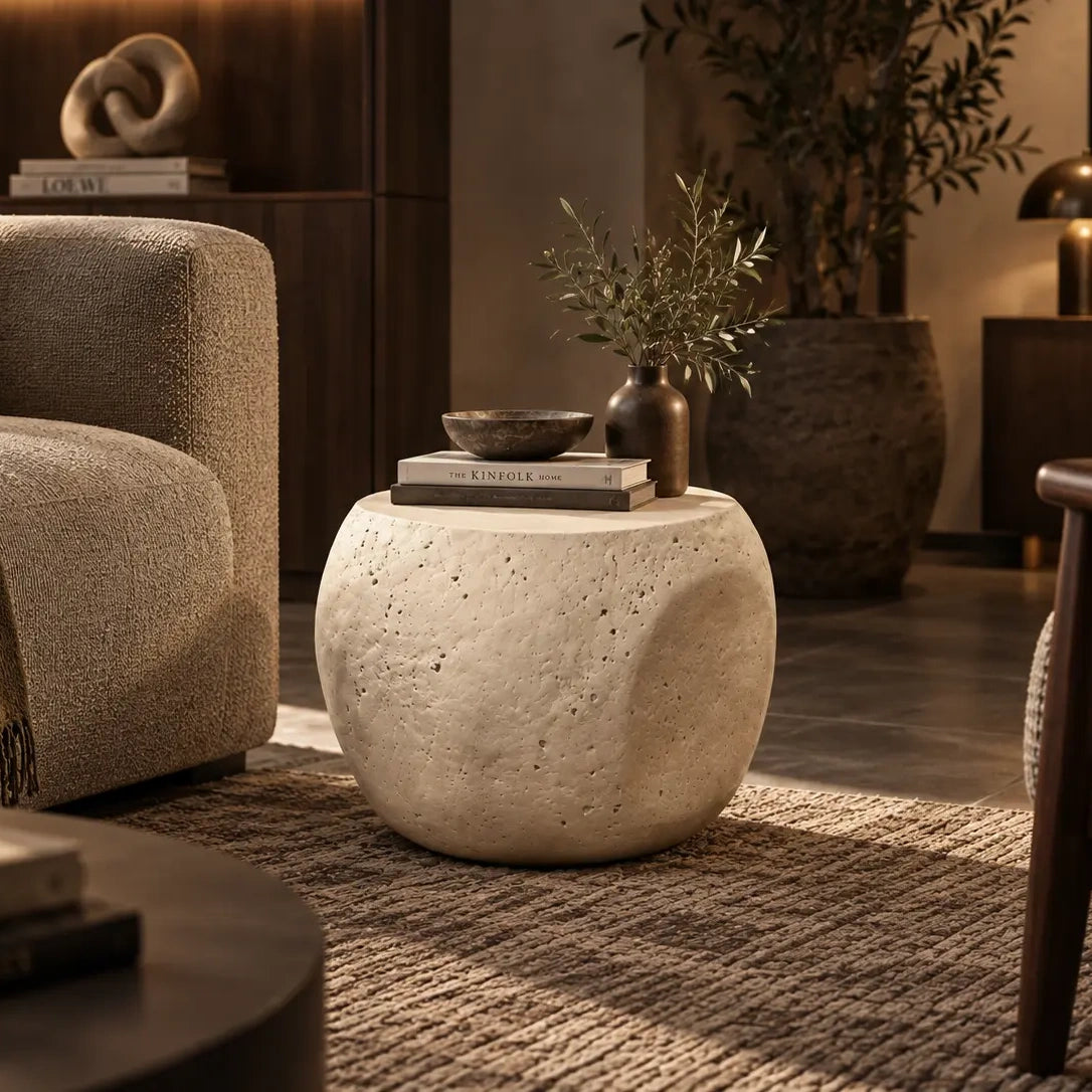 Stillwater Form Sculptural Stone-Look Side Table