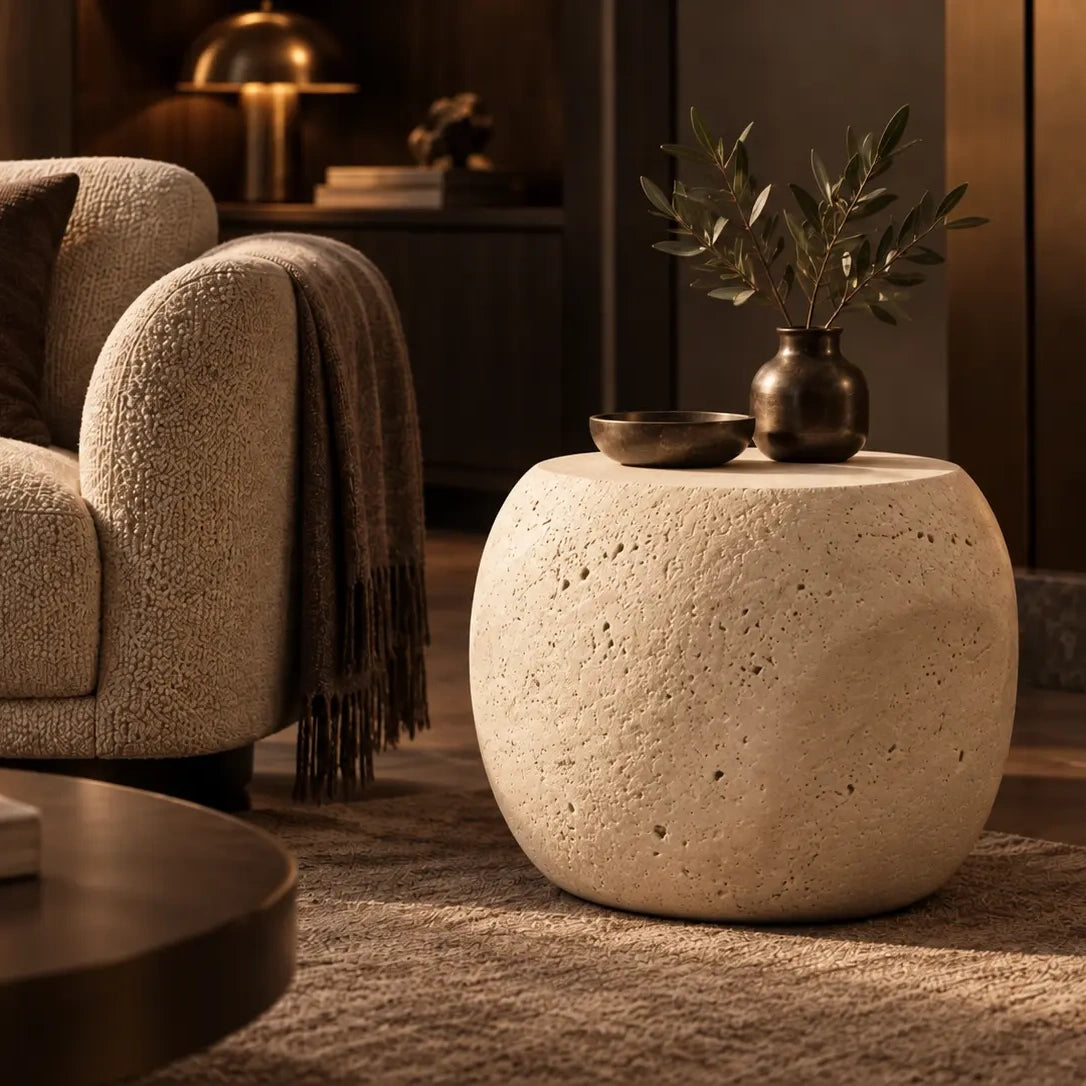 Stillwater Form Sculptural Stone-Look Side Table