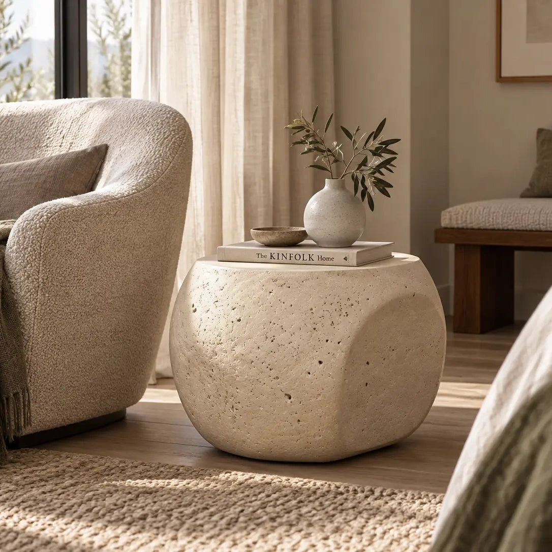 Stillwater Form Sculptural Stone-Look Side Table