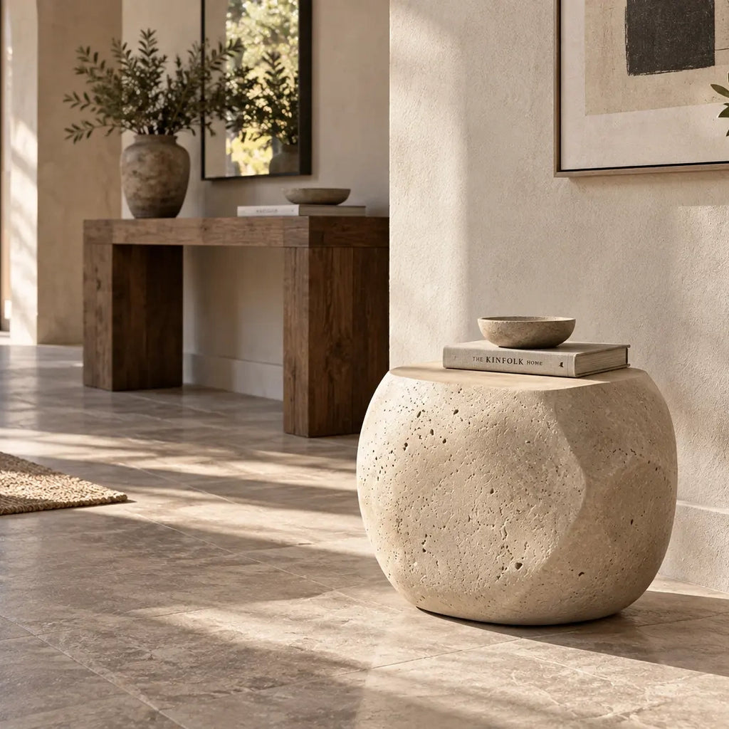 Stillwater Form Sculptural Stone-Look Side Table