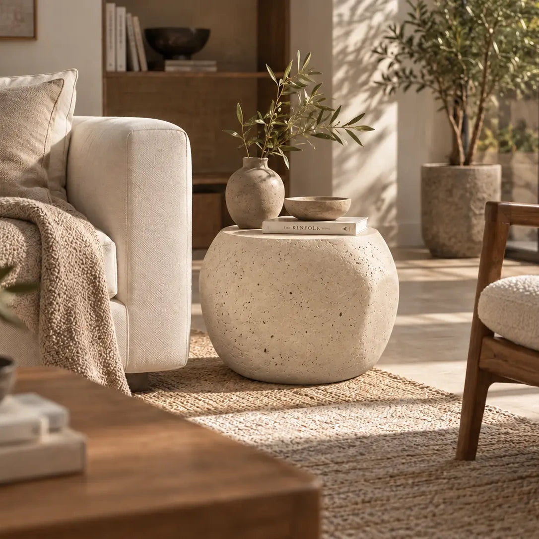 Stillwater Form Sculptural Stone-Look Side Table