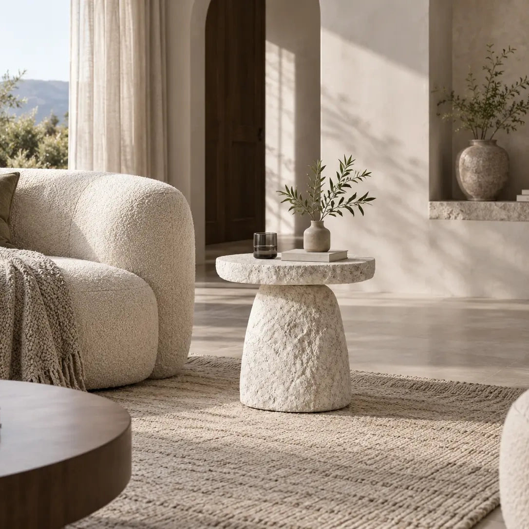 Stone Halo Sculptural Side Table | Handcrafted Stone-Look Accent Table