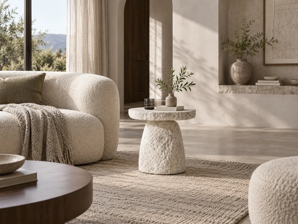 Stone Halo Sculptural Side Table | Handcrafted Stone-Look Accent Table