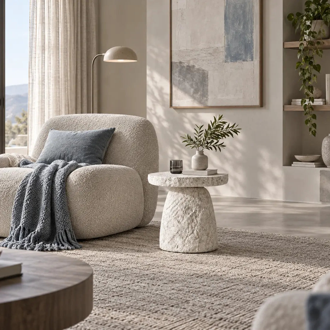 Stone Halo Sculptural Side Table | Handcrafted Stone-Look Accent Table