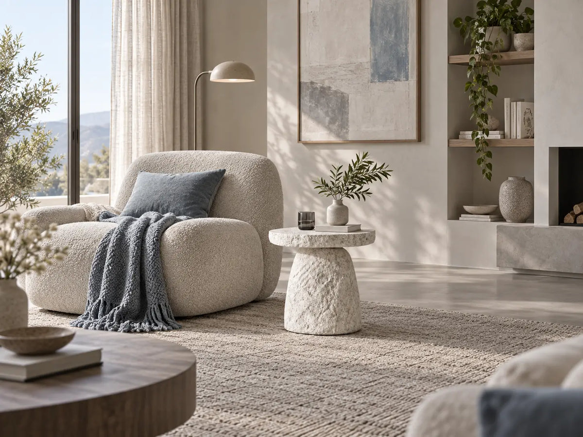 Stone Halo Sculptural Side Table | Handcrafted Stone-Look Accent Table