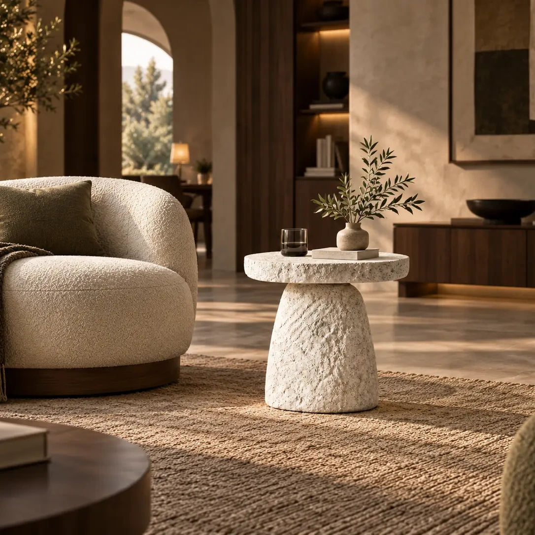 Stone Halo Sculptural Side Table | Handcrafted Stone-Look Accent Table