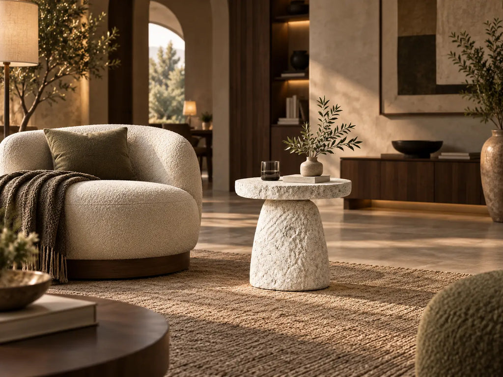 Stone Halo Sculptural Side Table | Handcrafted Stone-Look Accent Table