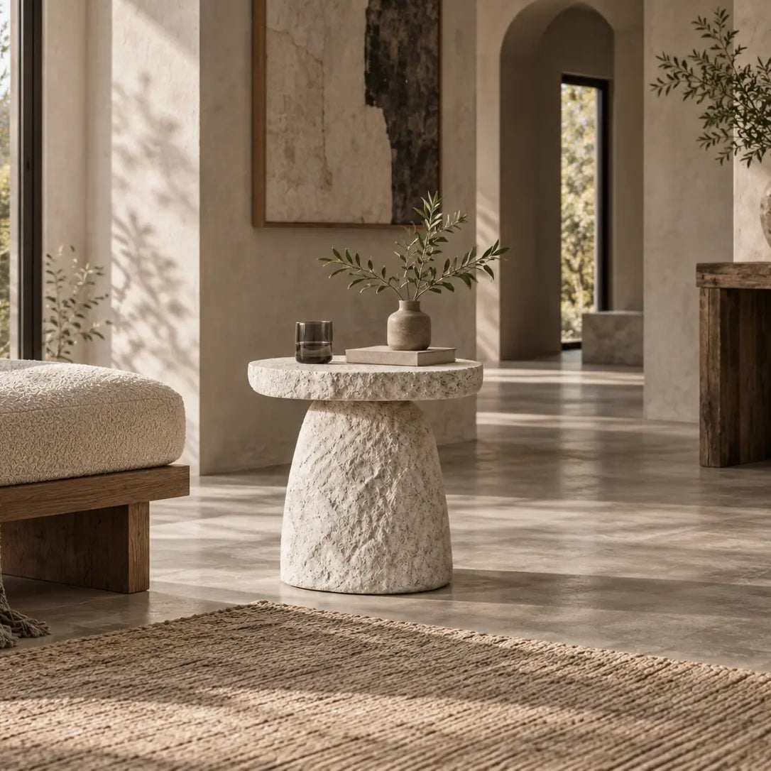 Stone Halo Sculptural Side Table | Handcrafted Stone-Look Accent Table