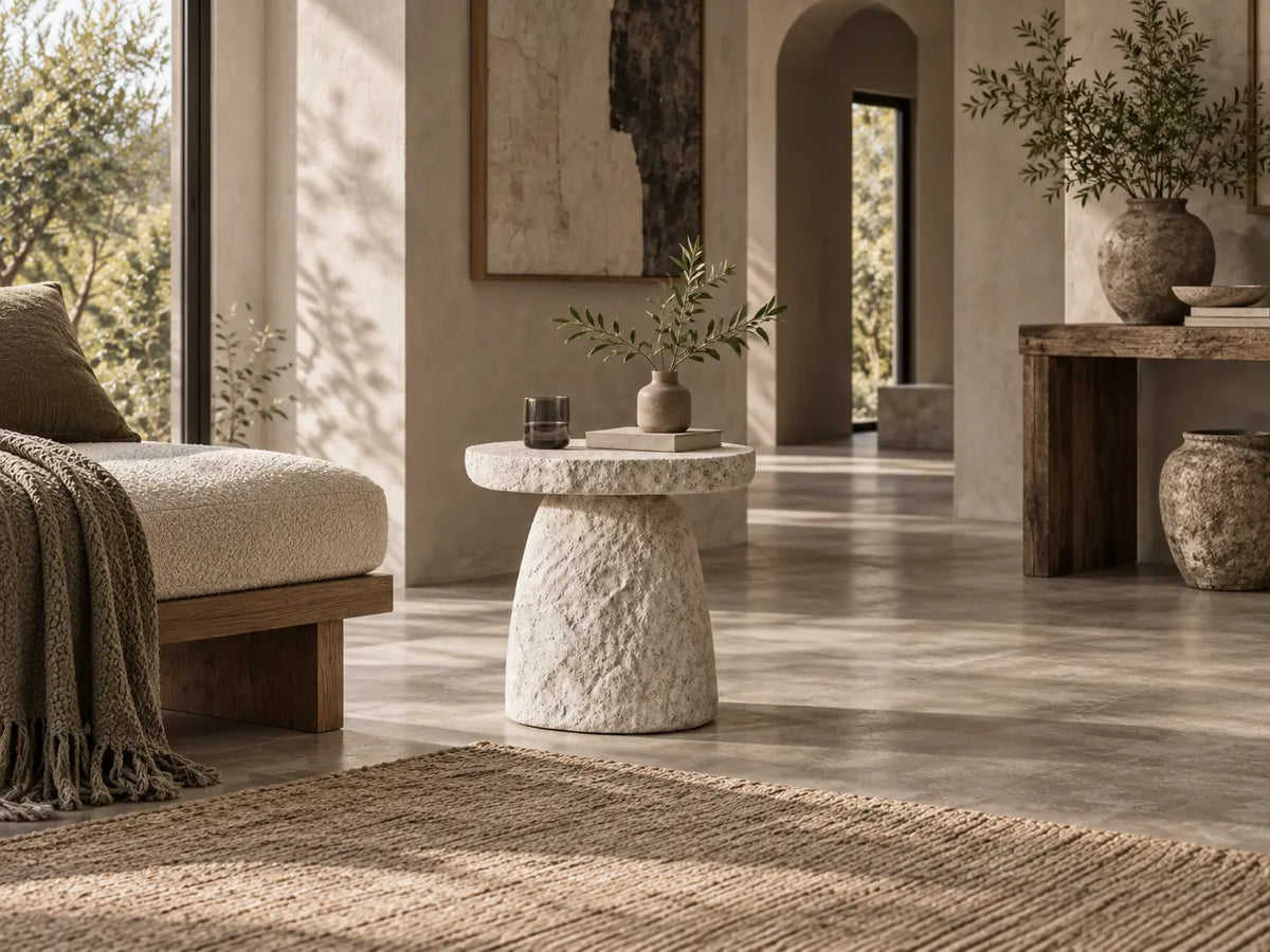 Stone Halo Sculptural Side Table | Handcrafted Stone-Look Accent Table