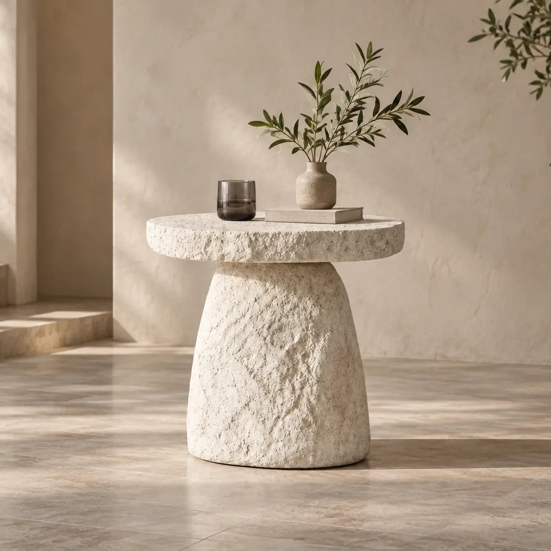 Stone Halo Sculptural Side Table | Handcrafted Stone-Look Accent Table