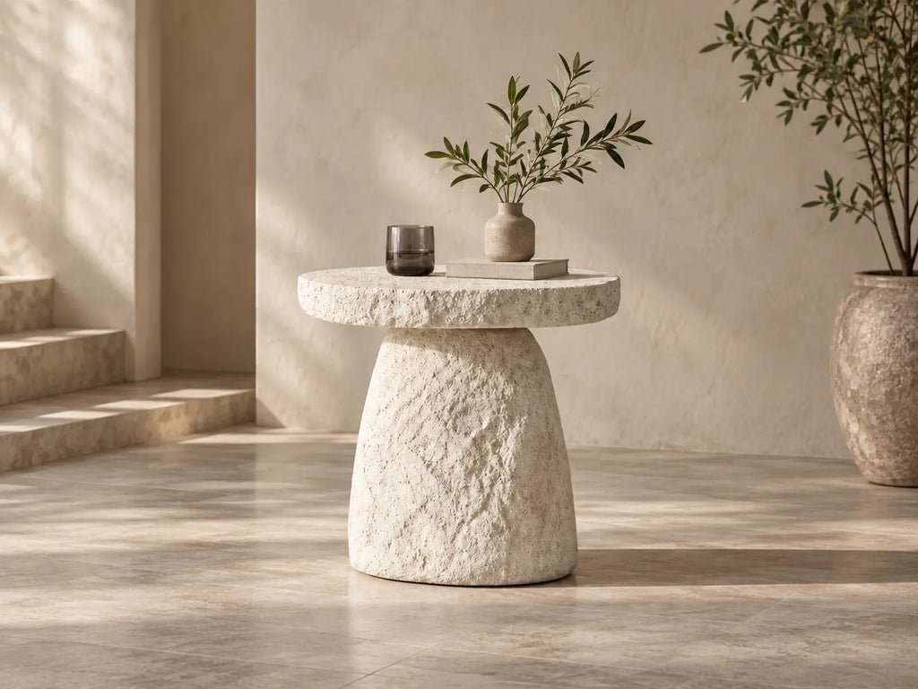 Stone Halo Sculptural Side Table | Handcrafted Stone-Look Accent Table