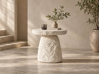 Stone Halo Sculptural Side Table | Handcrafted Stone-Look Accent Table