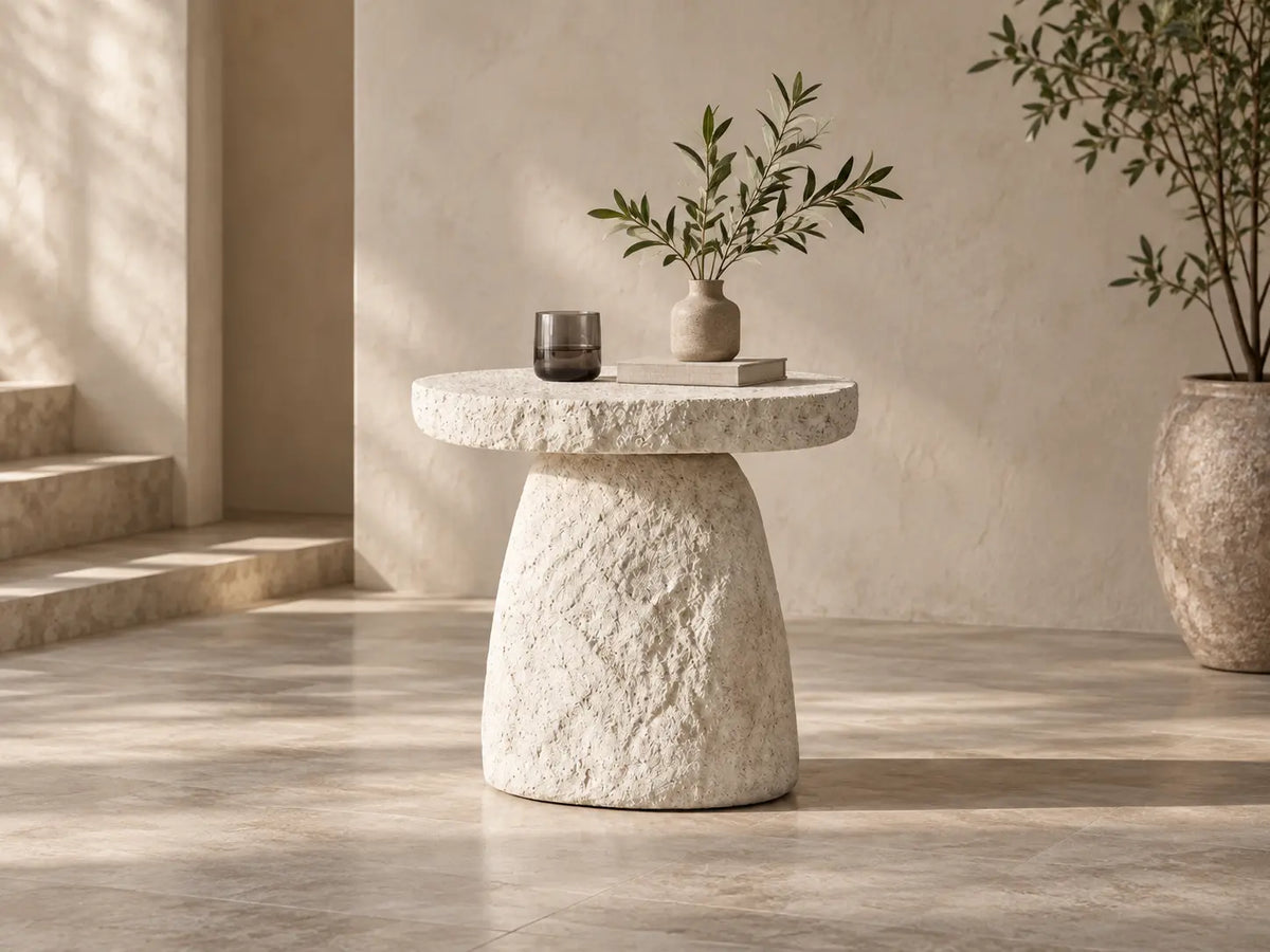 Stone Halo Sculptural Side Table | Handcrafted Stone-Look Accent Table