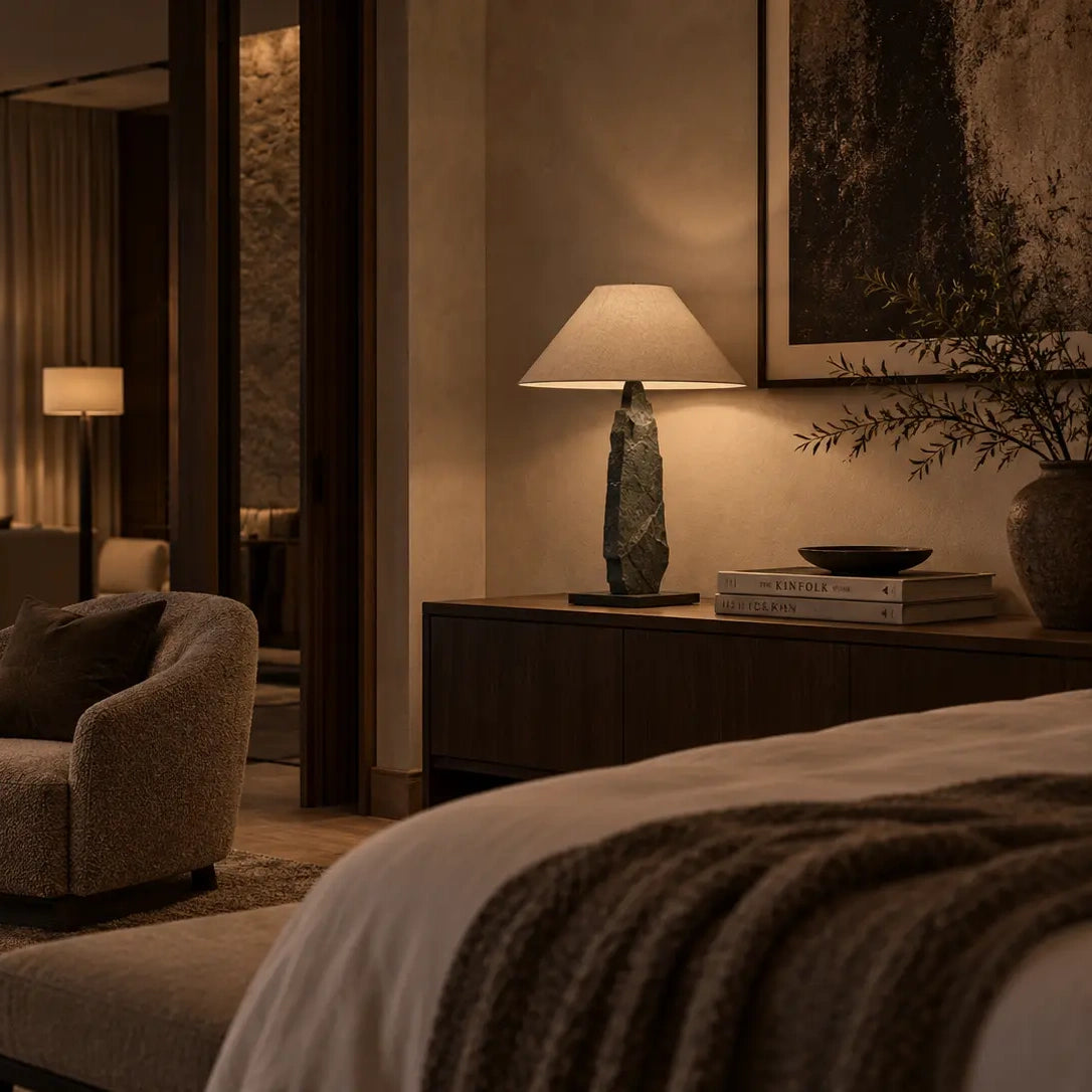 Veiled Crag — Sculptural Stone-Look Table Lamp