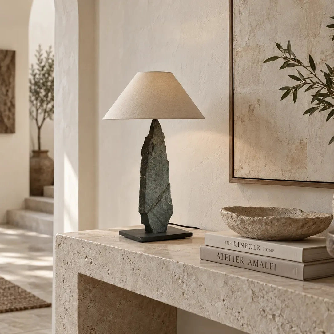 Veiled Crag — Sculptural Stone-Look Table Lamp