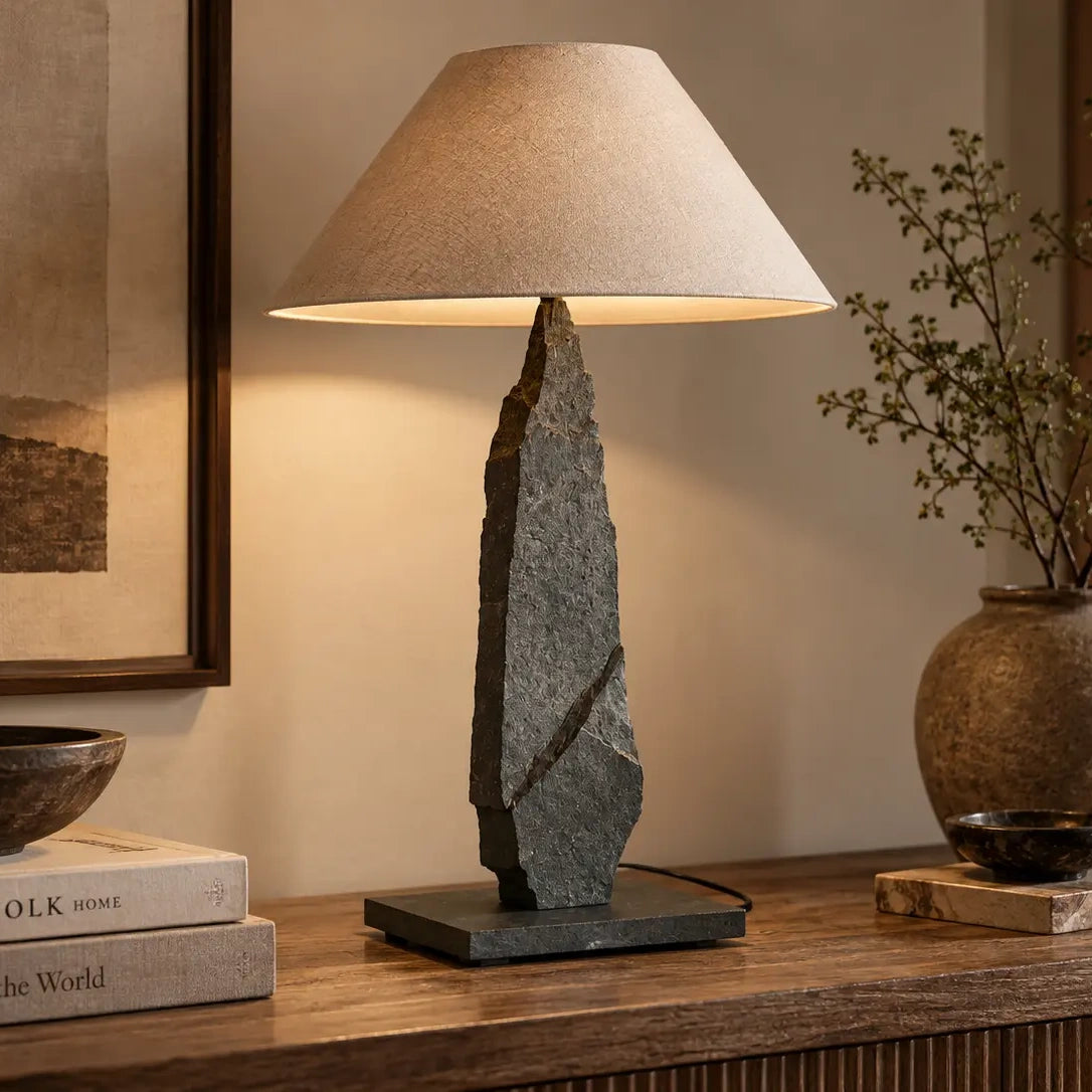 Veiled Crag — Sculptural Stone-Look Table Lamp