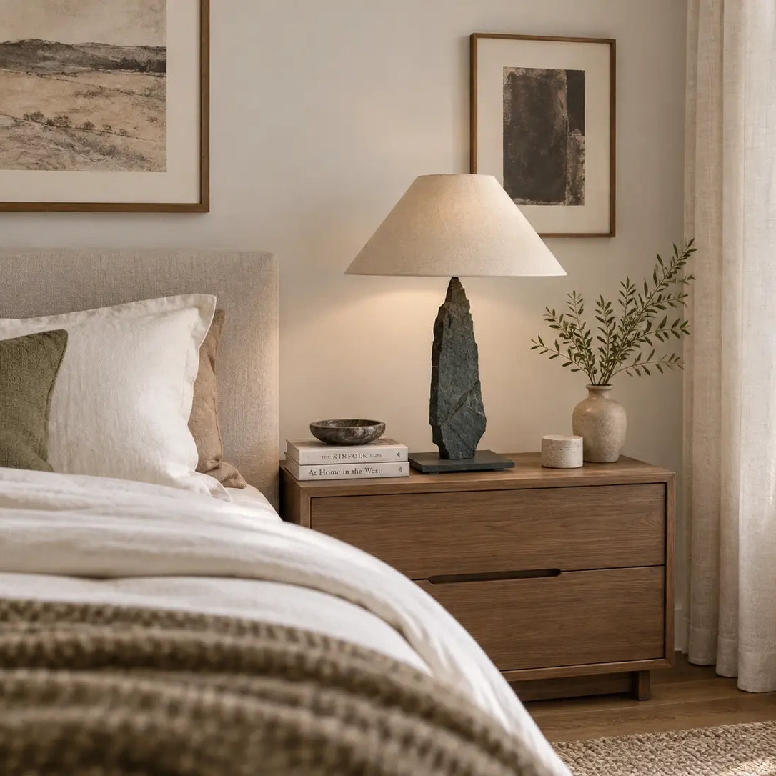Veiled Crag — Sculptural Stone-Look Table Lamp