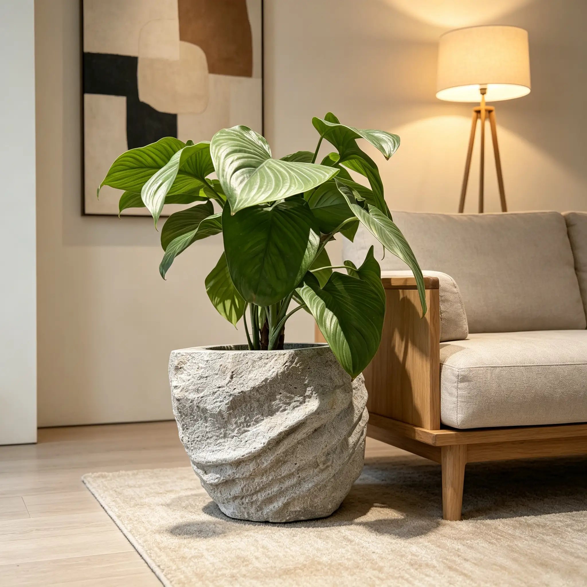 Faux Stone Planter Angular Polygonal Garden Pot with Natural Stone Texture - JART TEAM