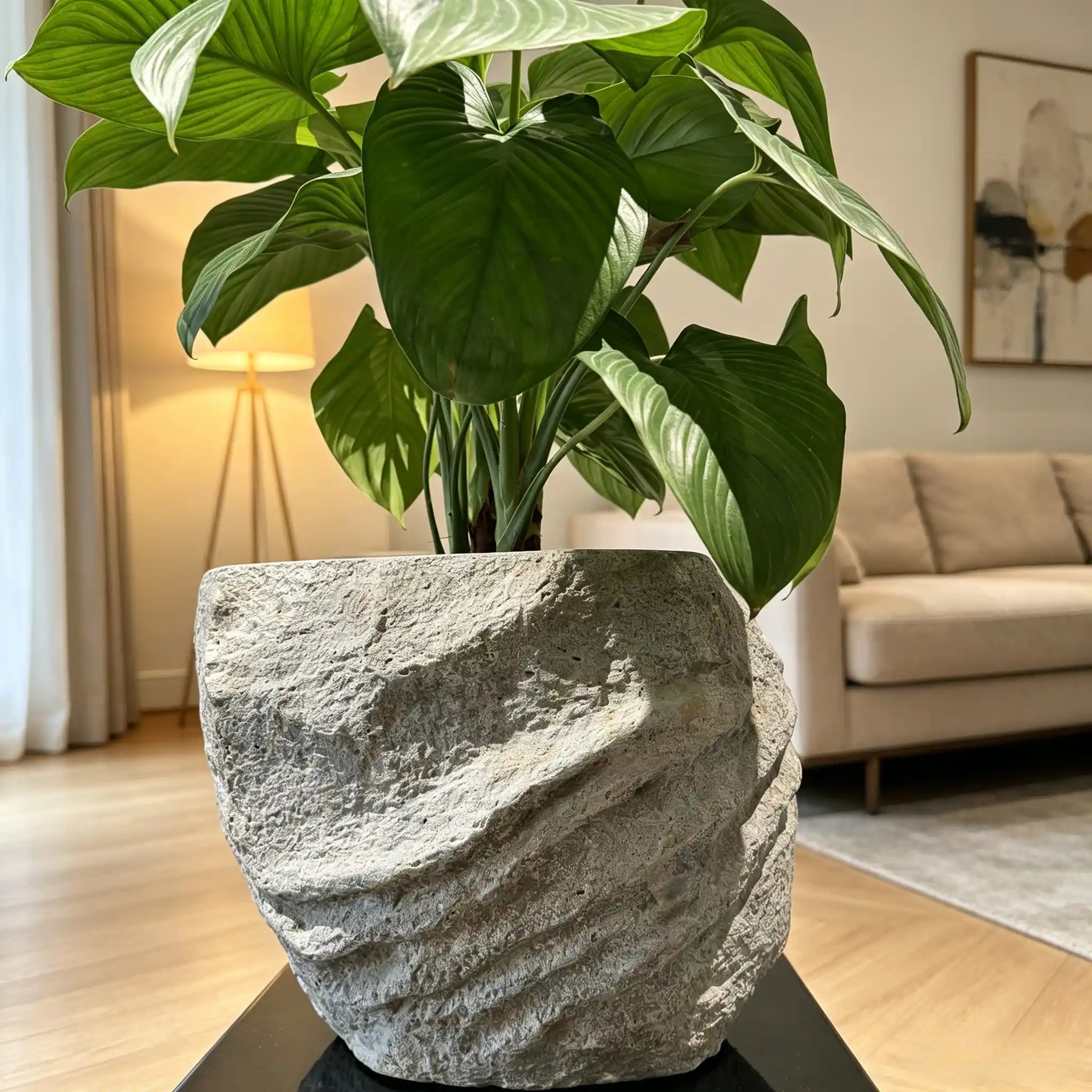 stone indoor planter Faux Stone Planter Angular Polygonal Garden Pot with Natural Stone Tex – JART TEAM