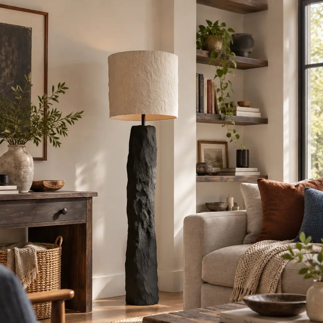 Nocturne Strata – Sculptural Black Stone-Look Floor Lamp - JART TEAM