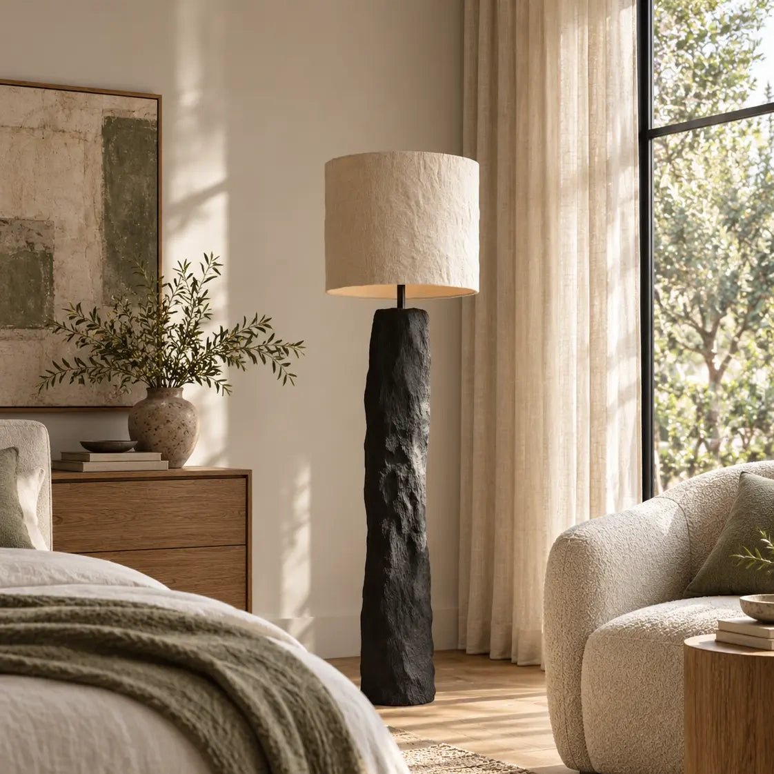 Nocturne Strata – Sculptural Black Stone-Look Floor Lamp - JART TEAM