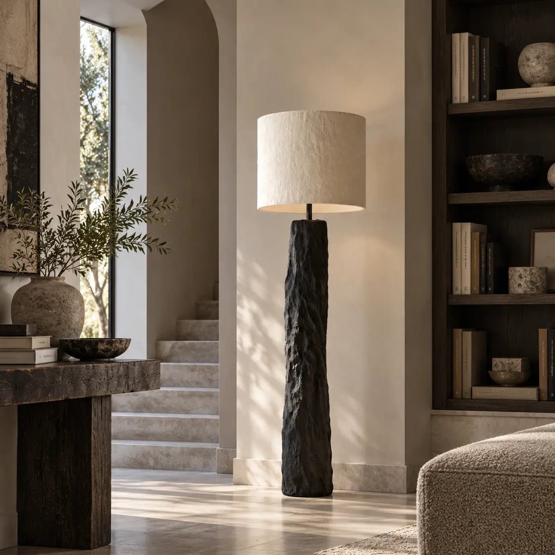 Nocturne Strata – Sculptural Black Stone-Look Floor Lamp - JART TEAM