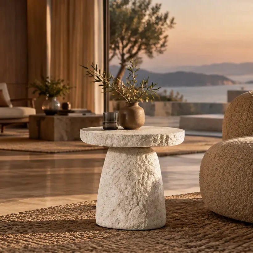 Stone Halo Sculptural Side Table | Handcrafted Stone-Look Accent Table - JART TEAM