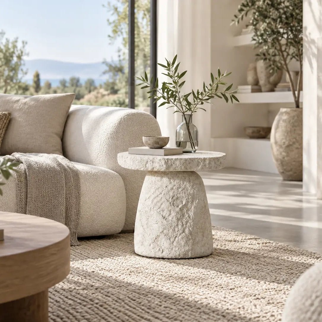 Stone Halo Sculptural Side Table | Handcrafted Stone-Look Accent Table - JART TEAM