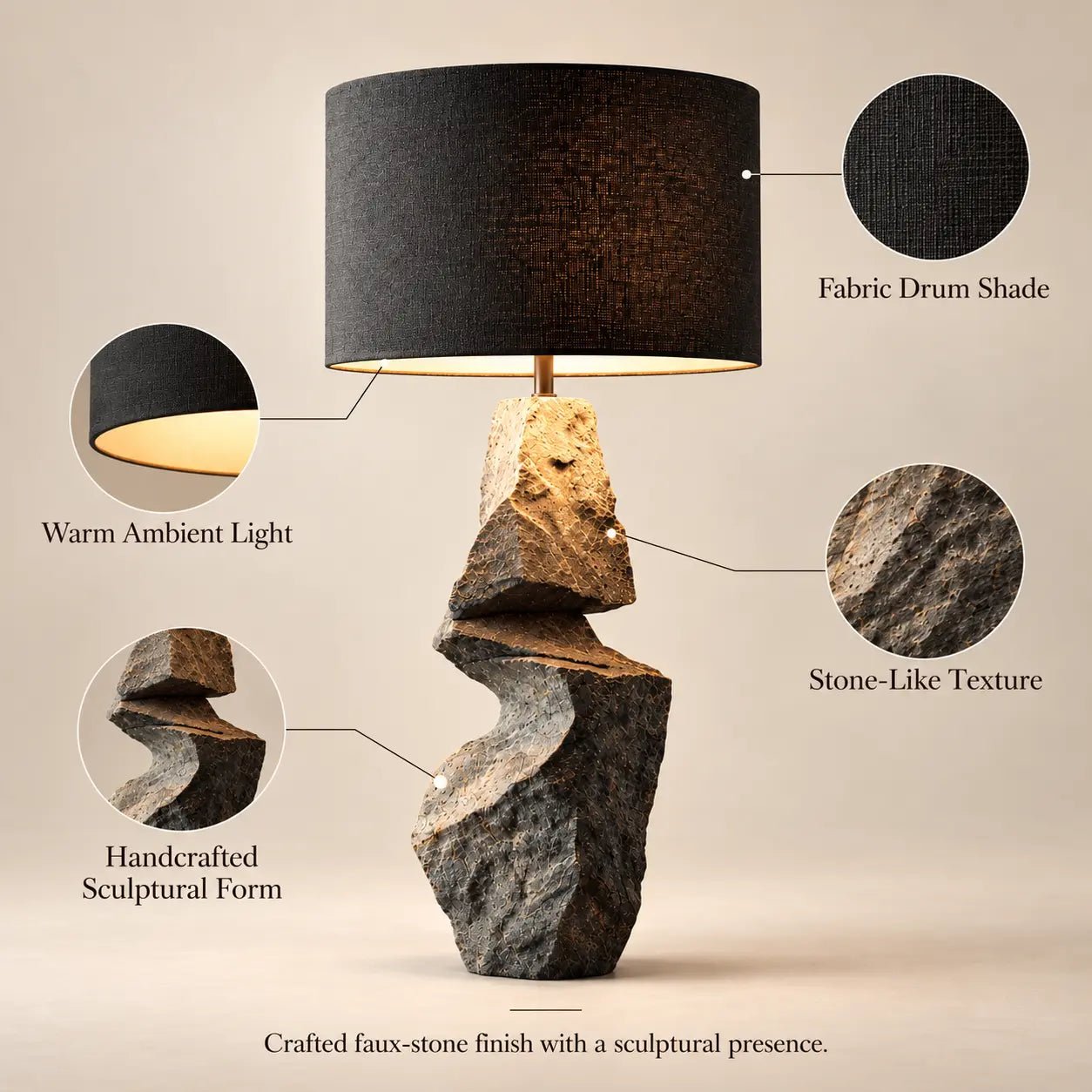 Stone Rift – Sculptural Faux-Stone Table Lamp - JART TEAM