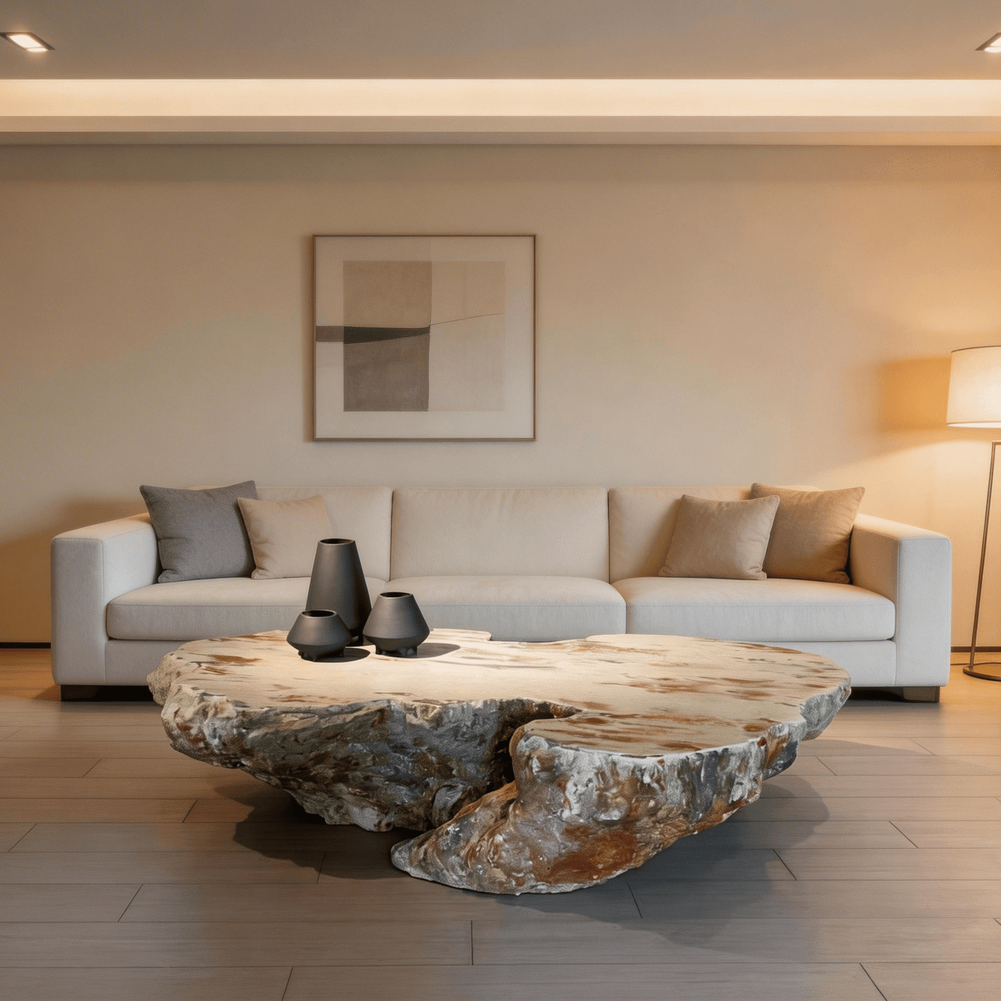 Stratum Coffee Table - Stone Look Artisan Sculptural Side Table - JART TEAM