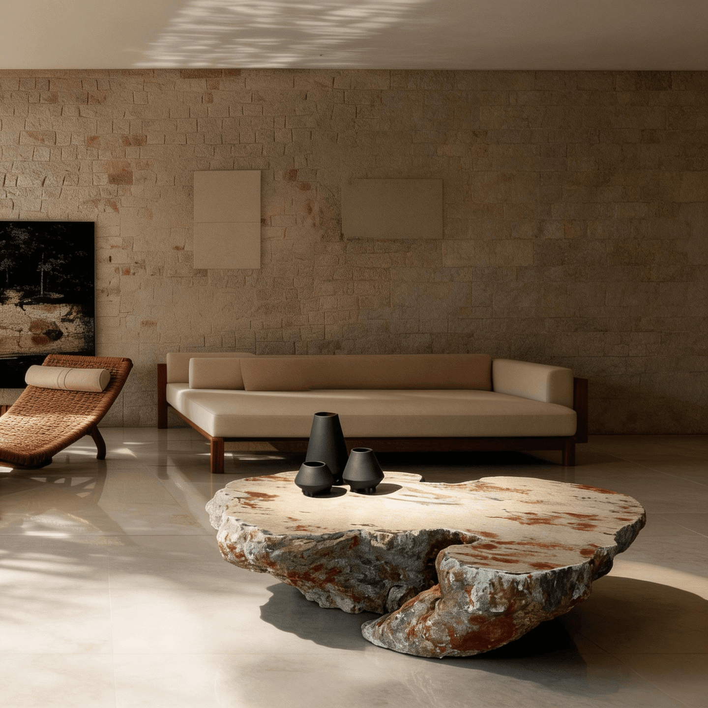 Stratum Coffee Table - Stone Look Artisan Sculptural Side Table - JART TEAM