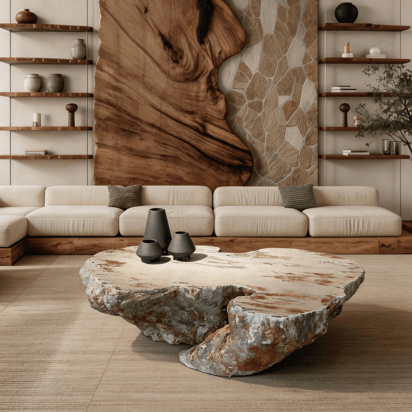 Stratum Coffee Table - Stone Look Artisan Sculptural Side Table - JART TEAM