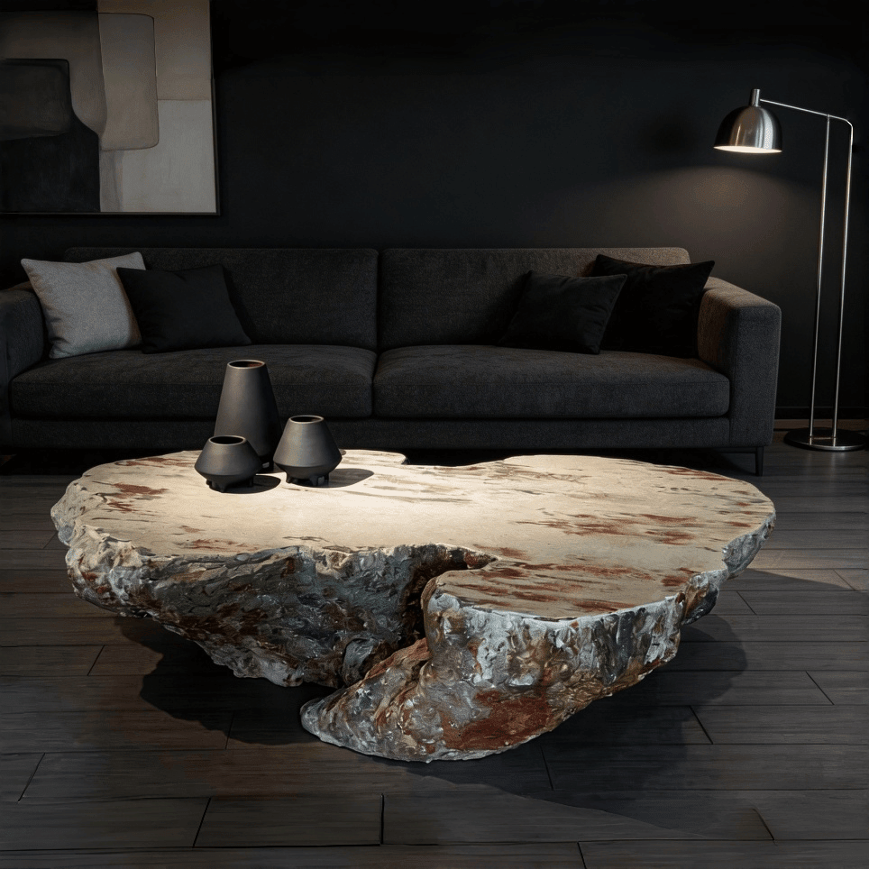 Stratum Coffee Table - Stone Look Artisan Sculptural Side Table - JART TEAM