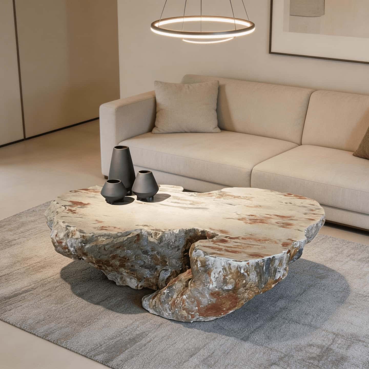 Stratum Coffee Table - Stone Look Artisan Sculptural Side Table - JART TEAM