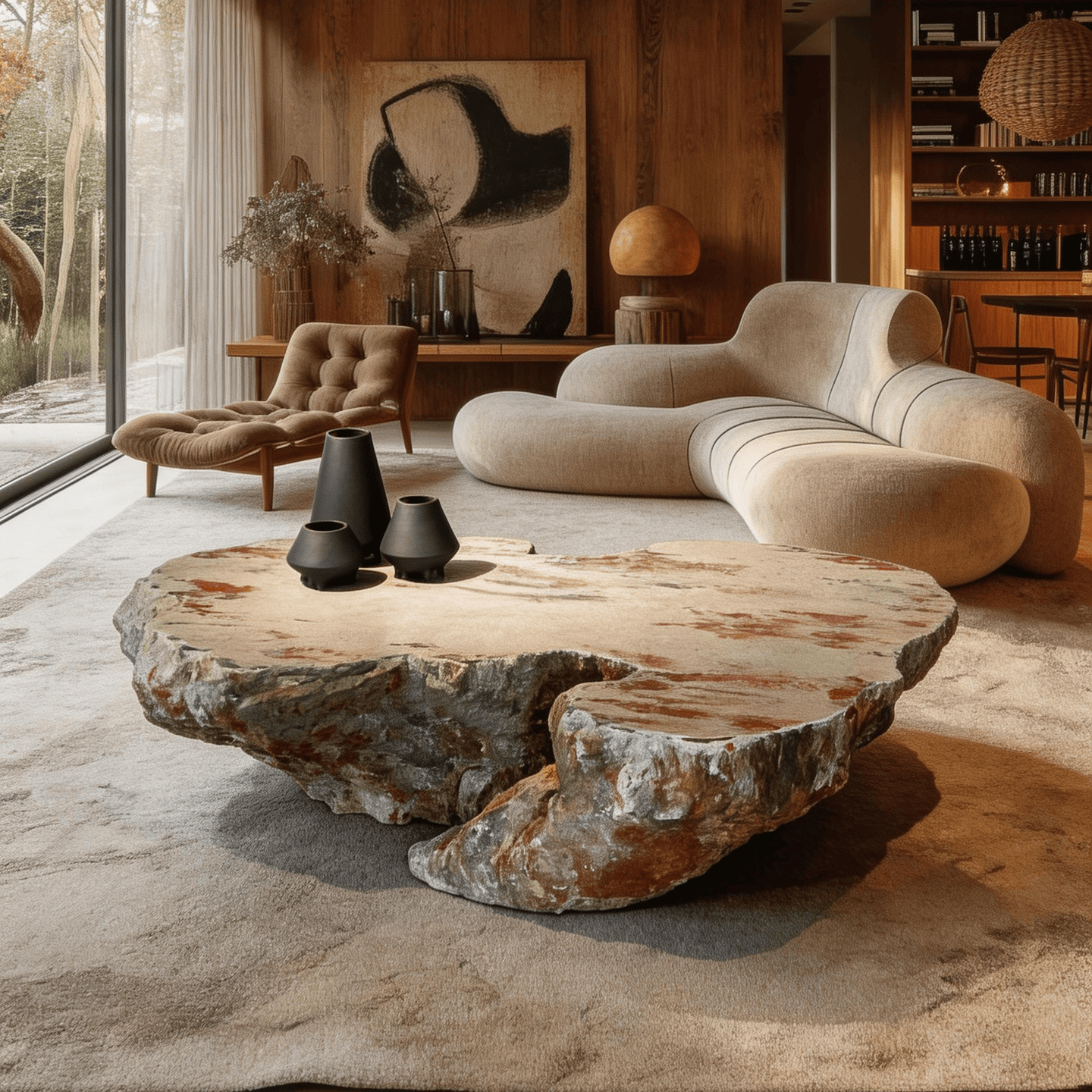 Stratum Coffee Table - Stone Look Artisan Sculptural Side Table - JART TEAM